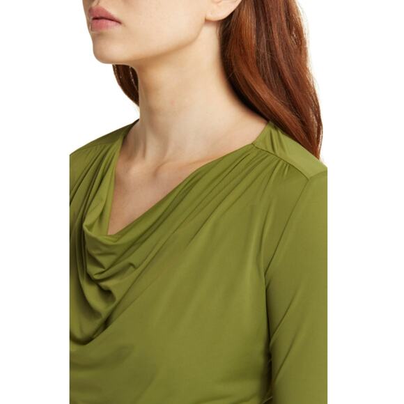 New ~ OPEN EDIT NORDSTROM ~ Women's Green Cowl Neck Cropped Blouse Top Size S - Picture 3 of 8